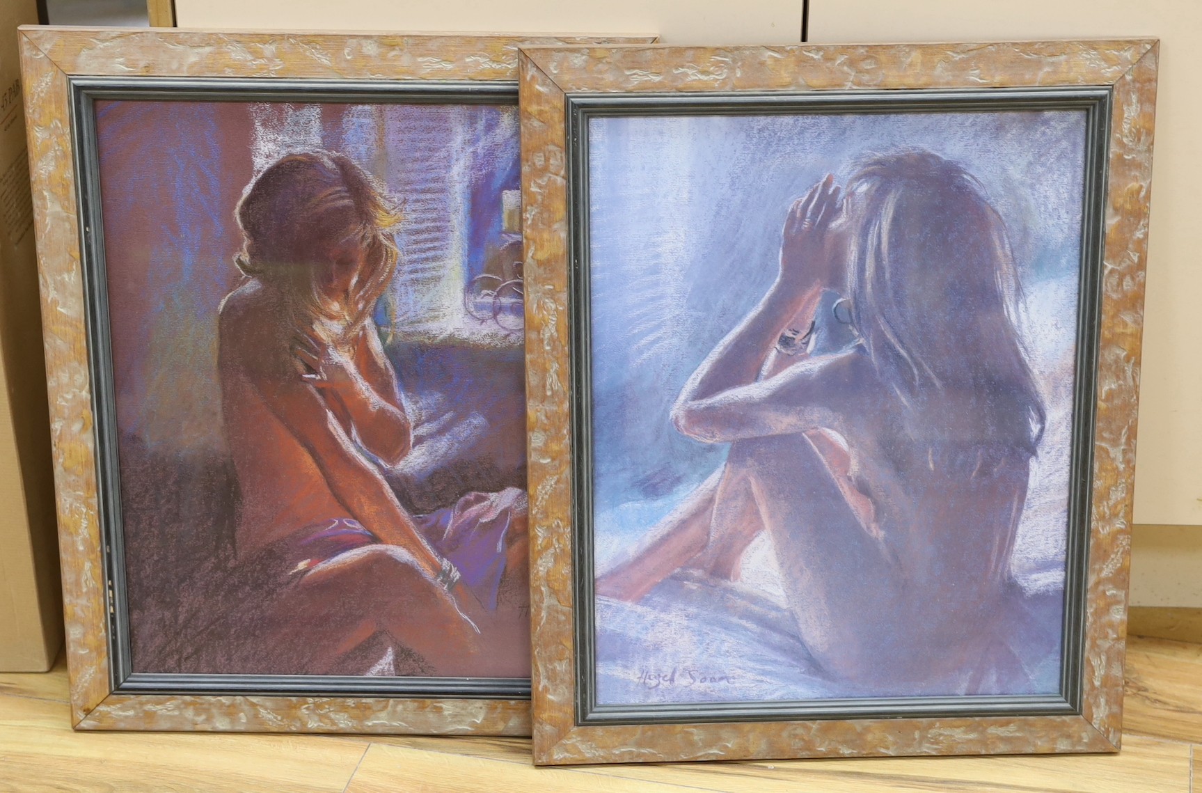 Hazel Soan, pair of pastels, Nude studies, 50 x 40cm